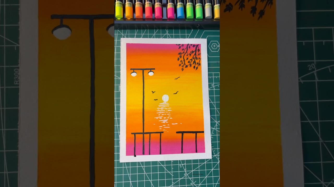 Sunset scenery drawing | easy drawing with oil pastel. #howtodraw #art #drawing #artist #shorts