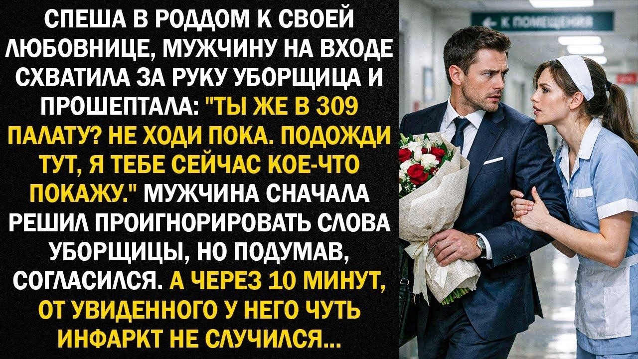 Спеша в роддом к своей любовнице, мужчину на входе схватила за руку уборщица и прошептала...