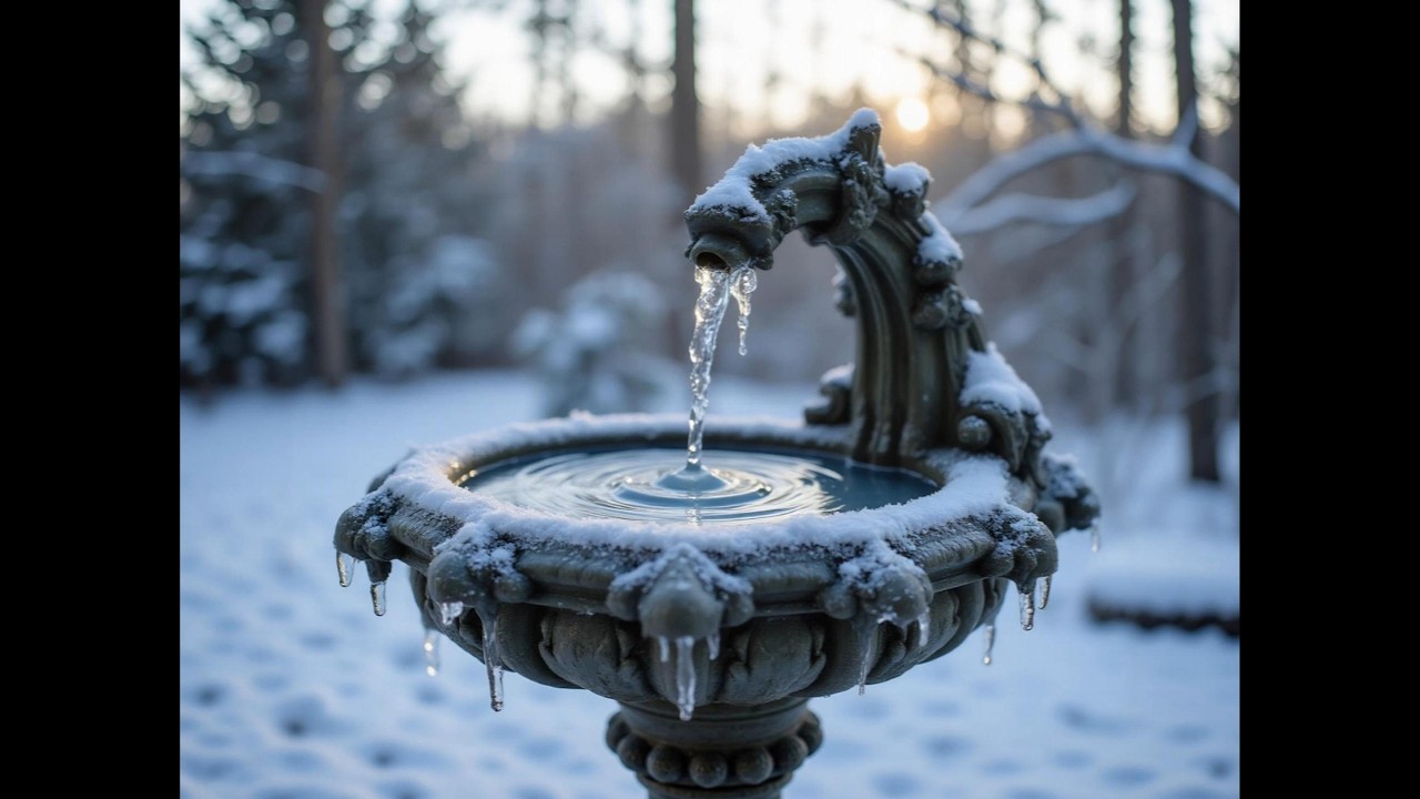 1 HOUR Winter Birdbath Relaxation ❄️ Icy Water & Snow Ambience (4K UHD)