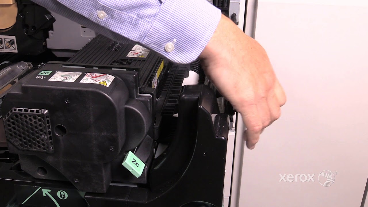 Xerox® D95 D110 D125 D136® Black and White Copier Printer Clearing a Paper Jam in Post Fuser Tray