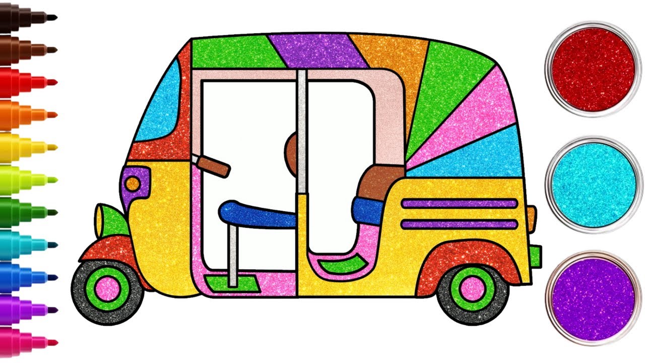 How To Draw Auto Rickshaw✏️🛺 | Vehicle Drawing | Easy Drawing For Kids |  | HooplaKidz How To