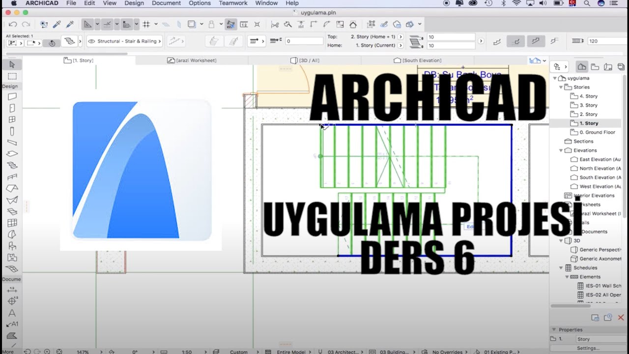 ARCHICAD Uygulama Projesi Ders - 6 (Merdiven, Korkuluk ve Ölçülendirme)