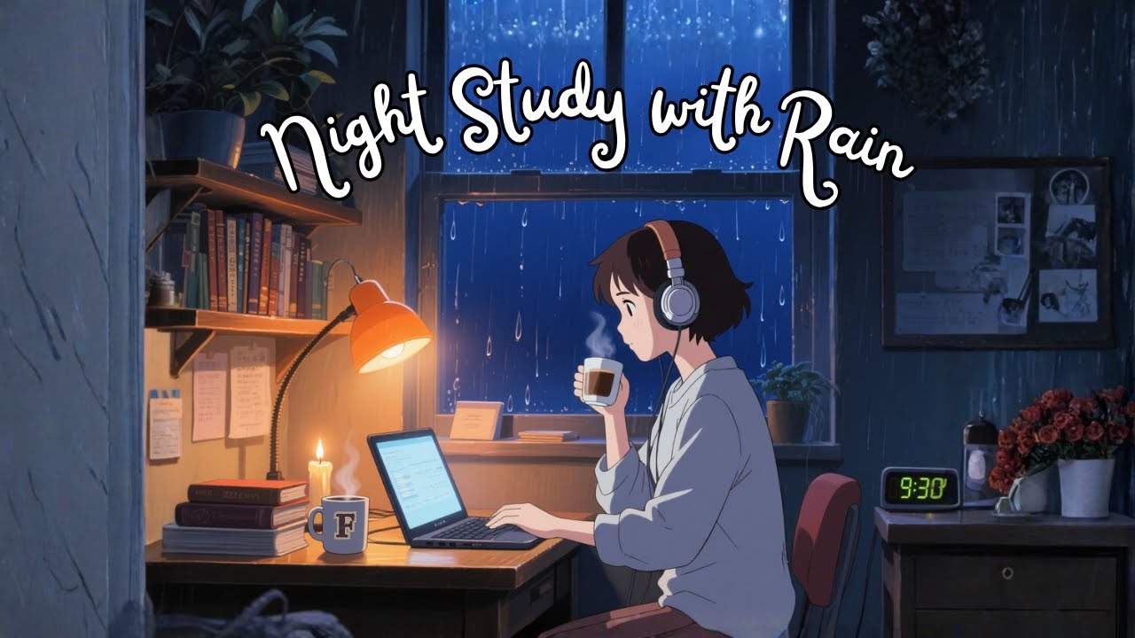 Study with Me on a Rainy Night | Cozy Anime Room Ambience for Focus Relaxation | The Rain Girl