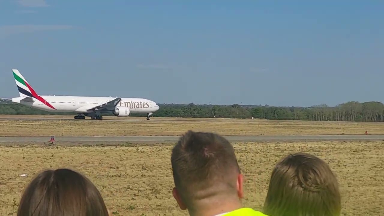 Emirates B777-300(ER) taking off from Budapest Ferenc liszt int. Airport. Runway 13L