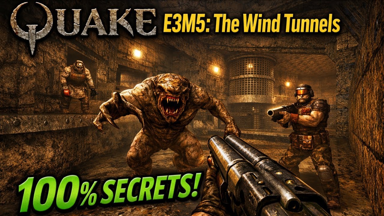 Quake - E3M5: The Wind Tunnels - Hard - 100% secrets