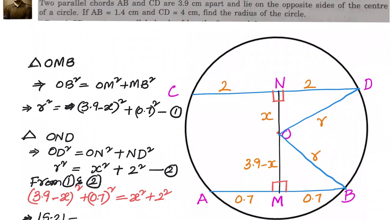 Circles IX grade: Given parallel chords on opposite sides of centre of a circle, find the radius.
