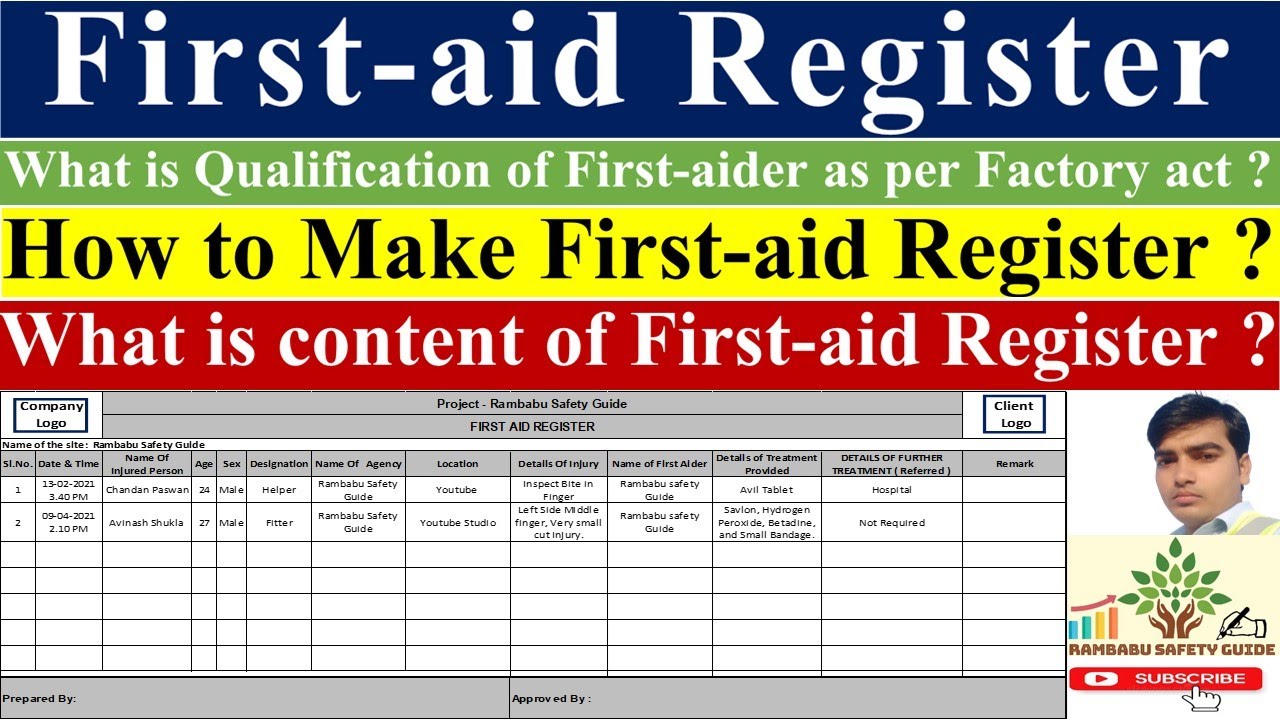 What is First Aid Register ! How to Preaped First Aid Register ! Qualifiaction of First Aider