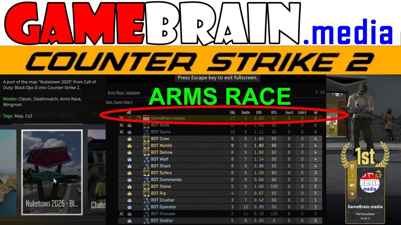 CS2 ~ 4 MAPS (McDonalds, Best Buy, Mansion, Nuketown) @ 10 vs 10, Level 5 Expert BOTS Arms Race #CS2