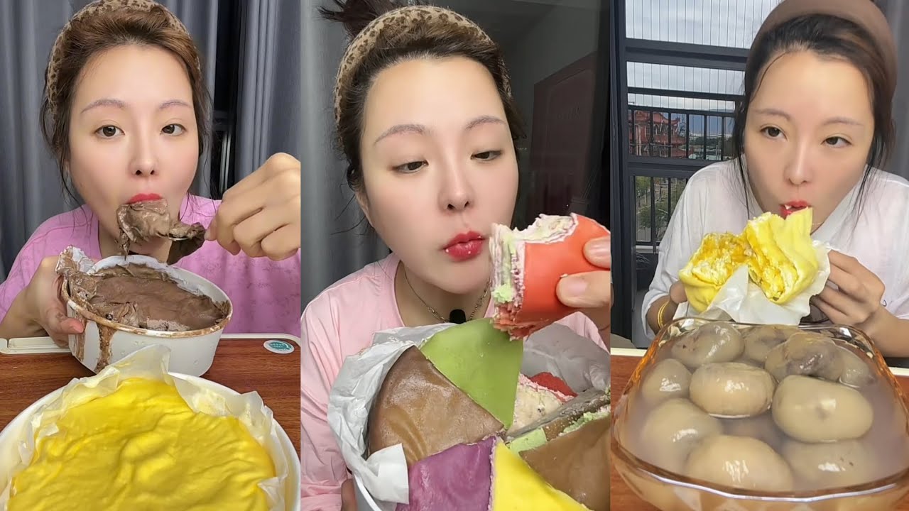 Eating Colorful Cream Cakes 🍰 | Chocolate, Matcha & Soft Dessert Sounds ASMR