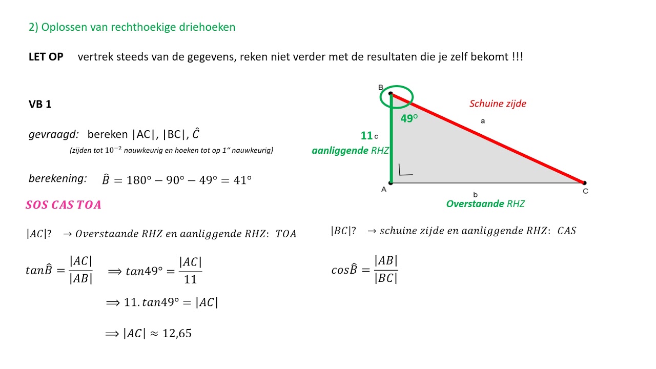 Goniometrie - Rechthoekige driehoeken oplossen