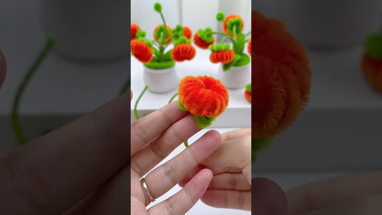 DIY pumpkin pipe cleaner flowers #handmade #diy #gift #diyflower #diycrafts #flowercraft #flowers