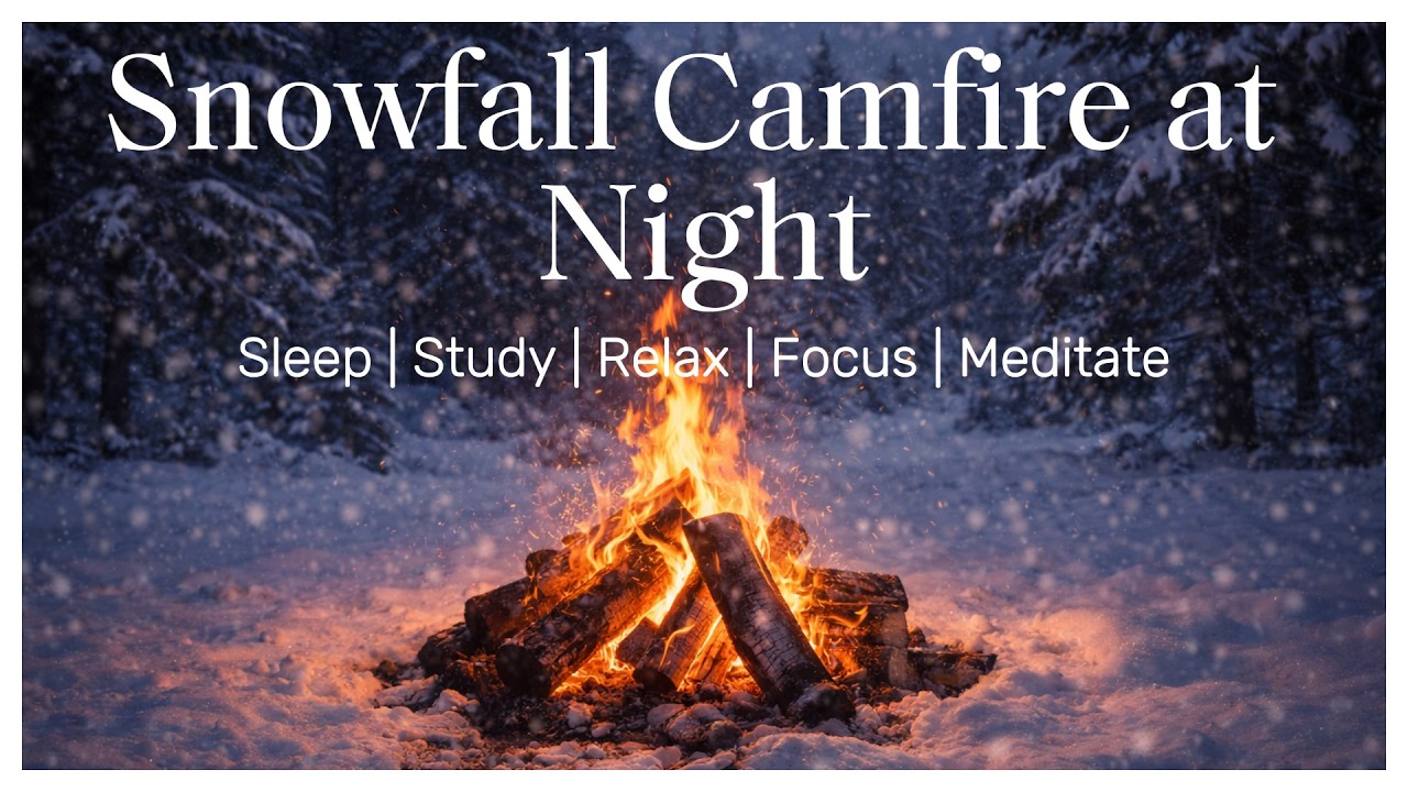 Snowfall Campfire at Night Ambience 🔥❄️ Sleep | Study | Relax | Focus | Meditate
