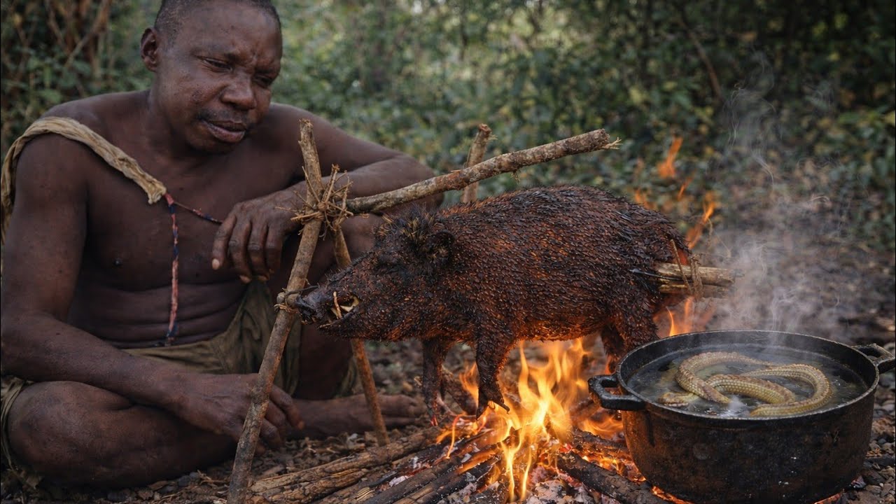 adzabe Little Panda & Tuyetuye Enjoy Food Together 😍 Jungle Village Cooking#VillageCooking
