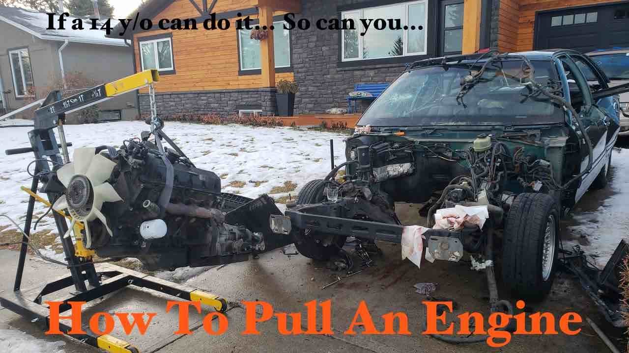 14 Year Old Pulling A V8 Out Of A Crown Vic... (How to pull a Ford 4.6 V8)