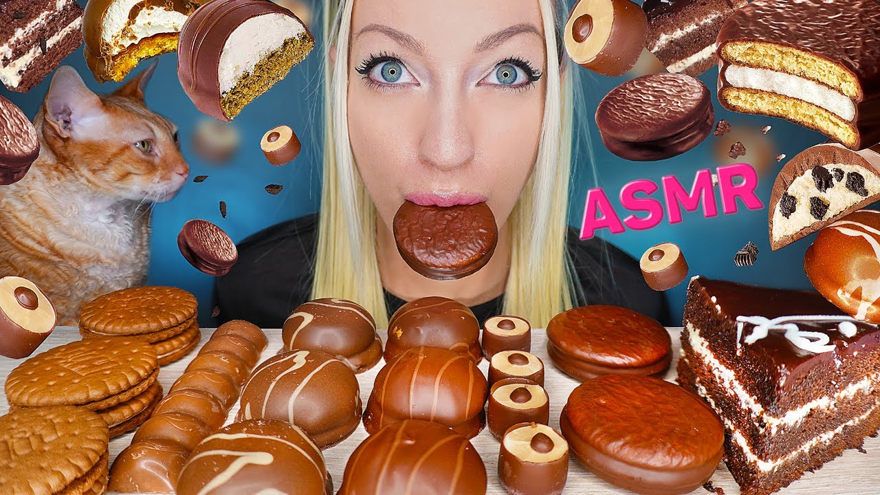 ASMR EATING CHOCOLATE MARSHMALLOW, CAKE, 초콜릿 달달한 음식 (CHOCOLATE CANDY, COOKIES, CHOCO PIE) MUKBANG 먹방
