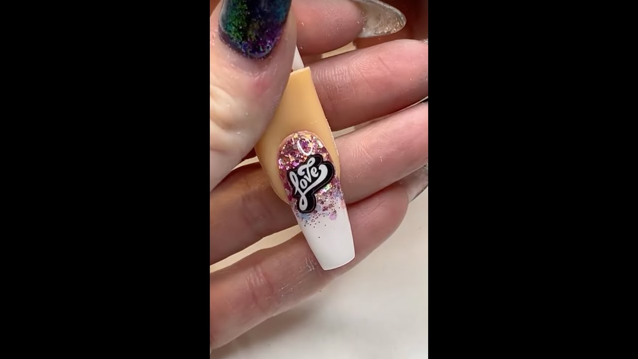 Beginner Acrylic Nail Techniques | Valentine's Ombre Love Sticker Design