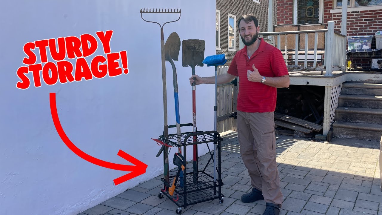STURDY Garden Tool Storage Rack on Wheels!!