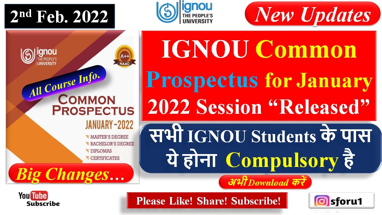 IGNOU Programme Prospectus for January 2022 Session Released | All Information About IGNOU & Courses