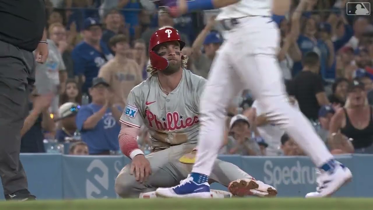 Andy Pages Throws Out Bryce Harper at 3rd Base with Great Throw