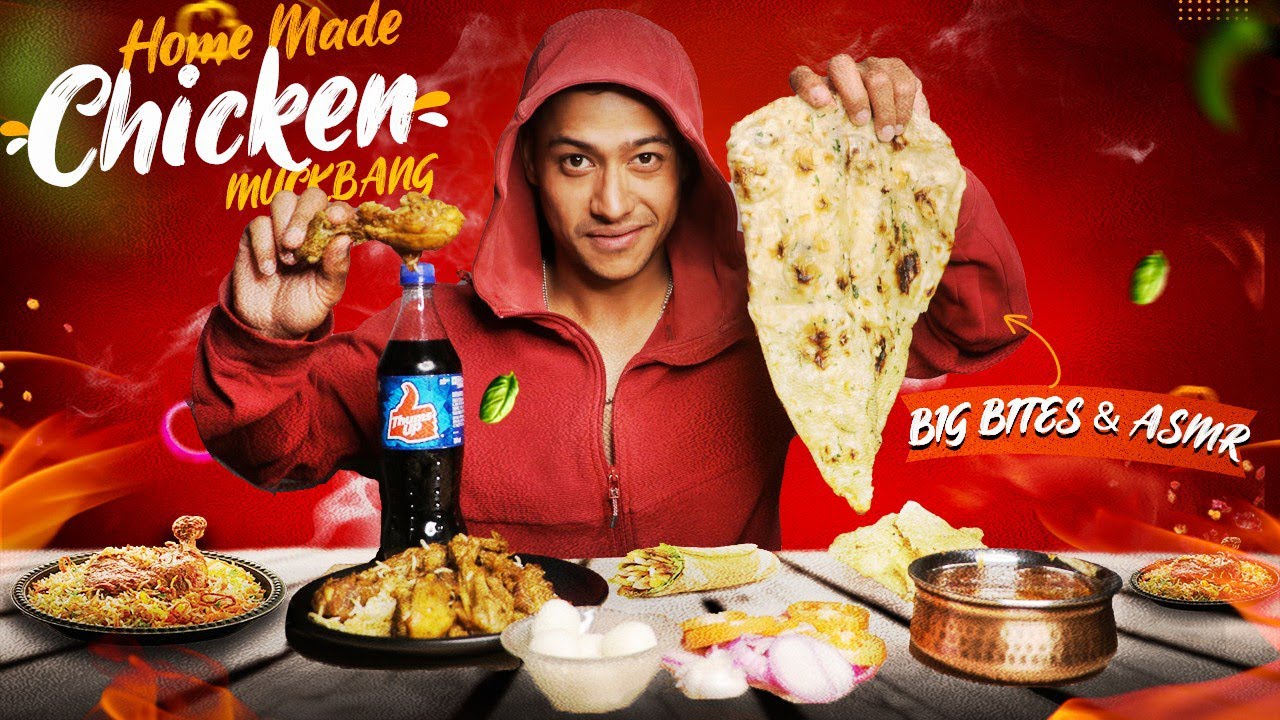 Spicy homemade chicken , Chicken Leg piece, Garlic Naan, Rosgulla | Indian Mukbang | Praveen Salal