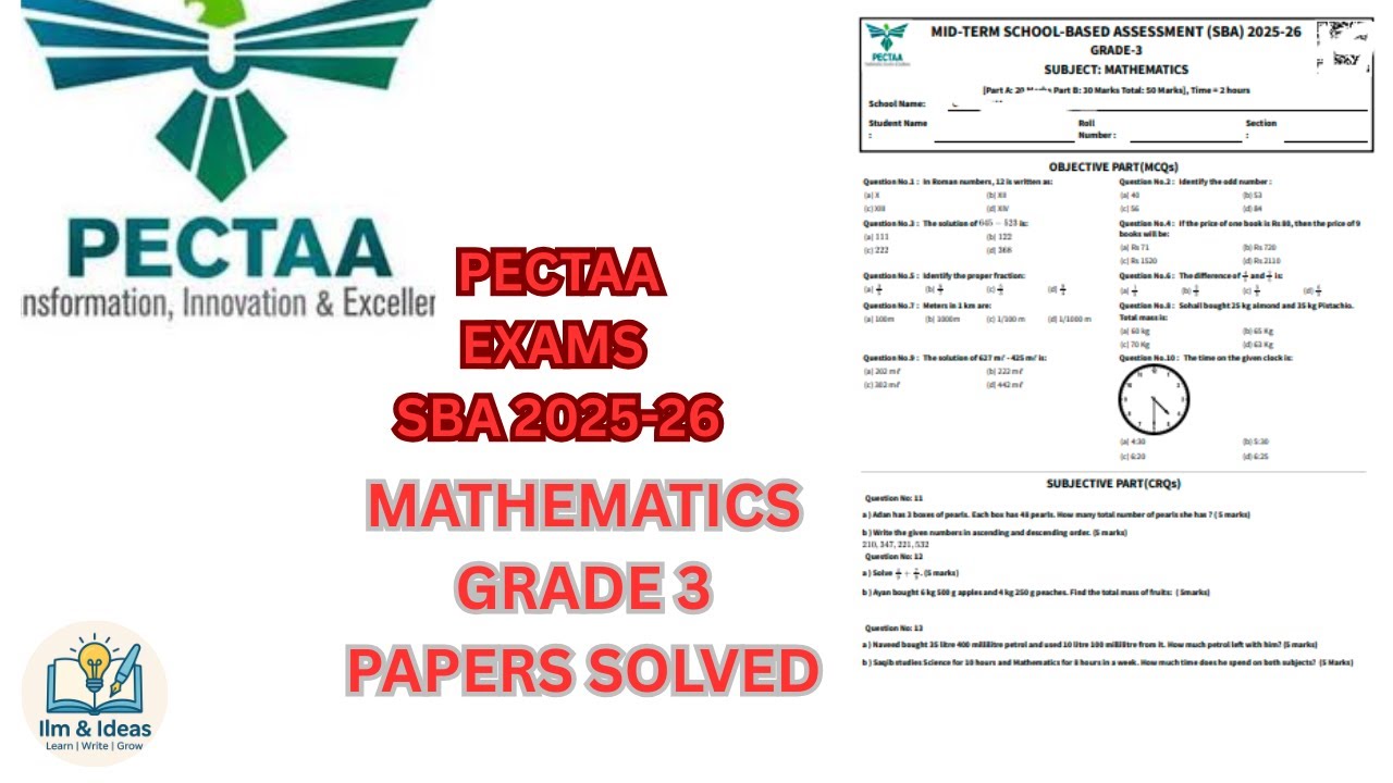 GRADE 3 MATHS PAPER PECTAA SBA MID TERM 2025-26