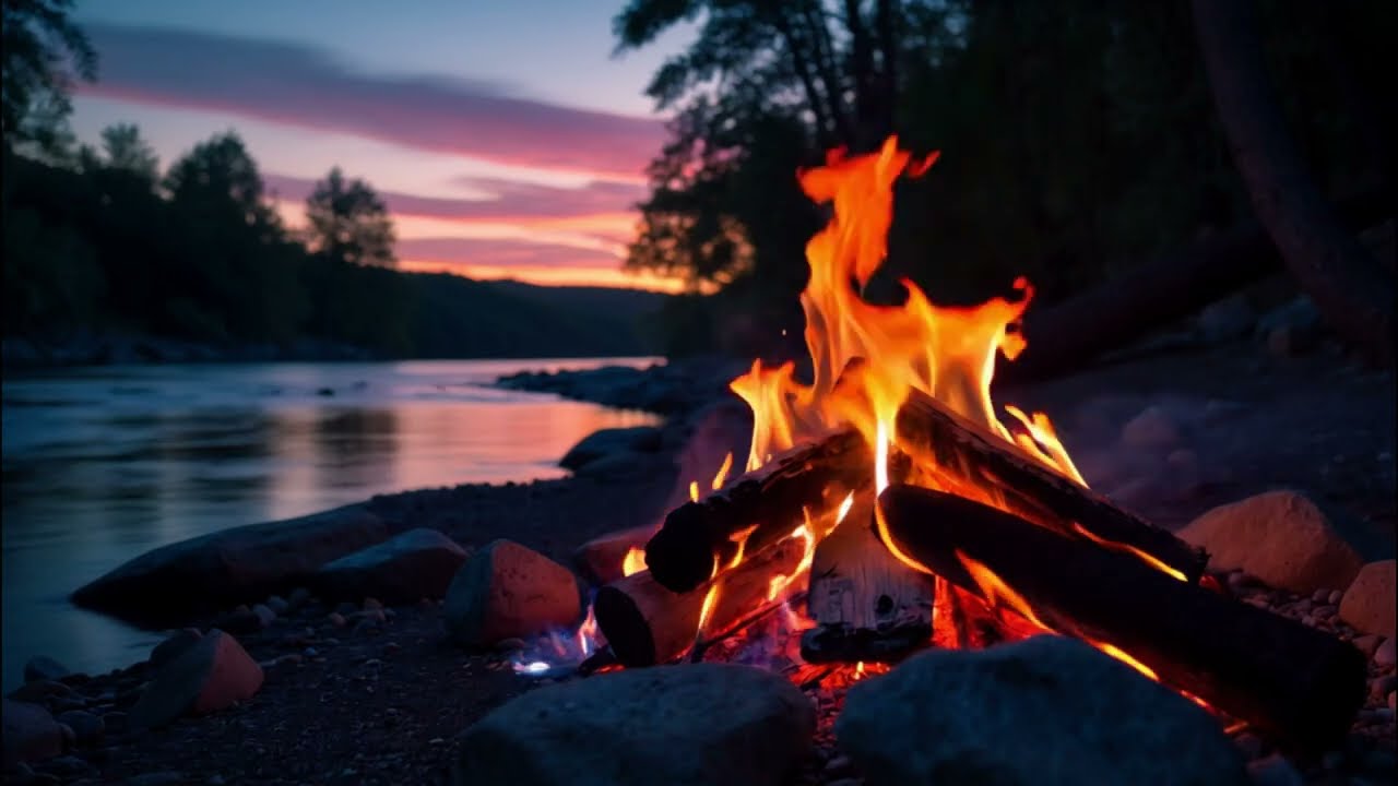 Evening Campfire Beside the River 🔥 Cozy Flames & Soothing Nature Sounds to Unwind