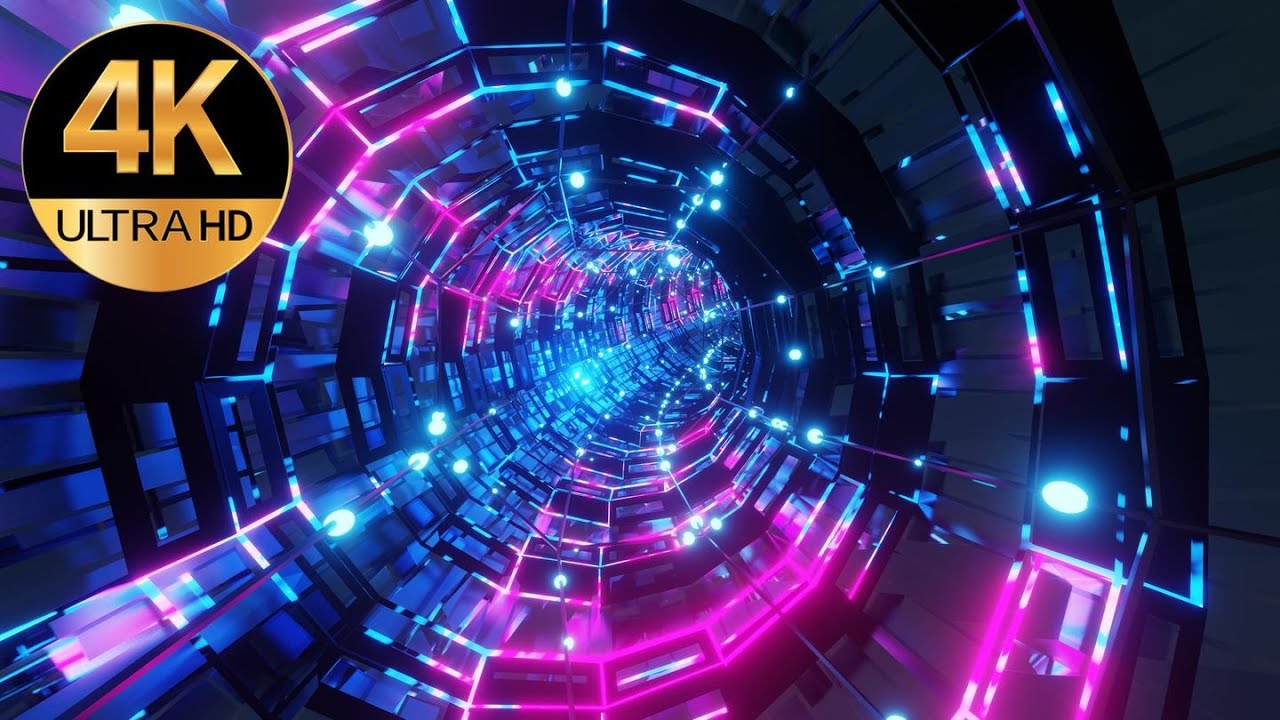 10 Hour 4k TV VJ LOOP Relaxing Deep Tunnel NEON Metallic Color Abstract Background Video Screensaver