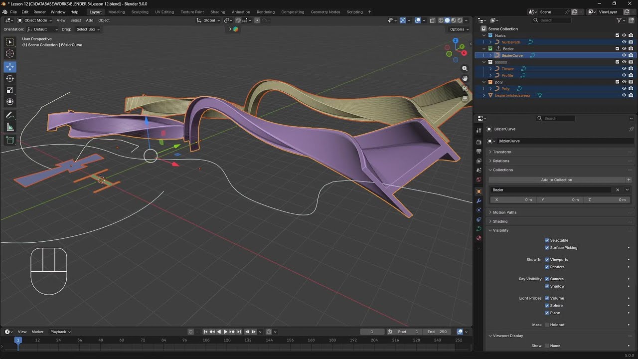 Blender - Урок 12 - Редактирование 2D, Заметание, Выдавливание профиля по контуру, Рисование, Пер...