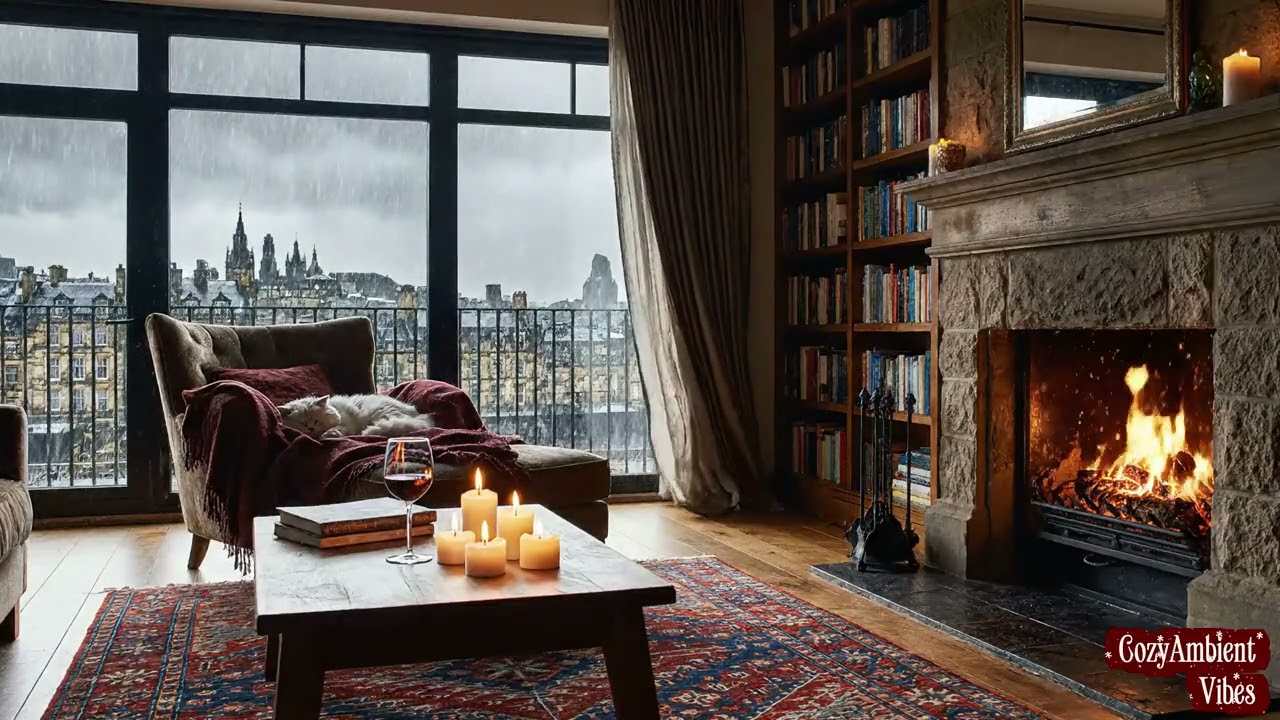 Cozy Rain Piano & Fireplace | Relaxing Ambience for Sleep & Study