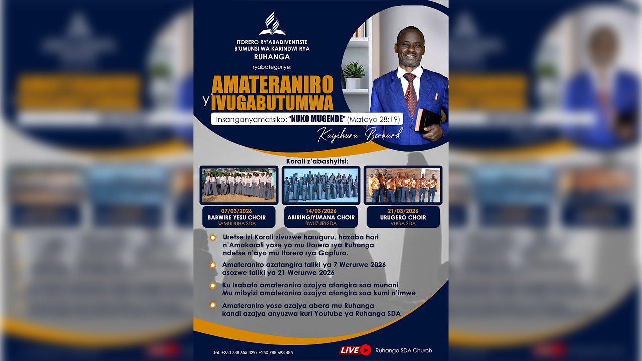 🔴AMATERANIRO YO KU ISABATO HAMWE N'ABIRINGIYIMANA CHOIR KUWA 14.03.2026||RUHANGA SDA