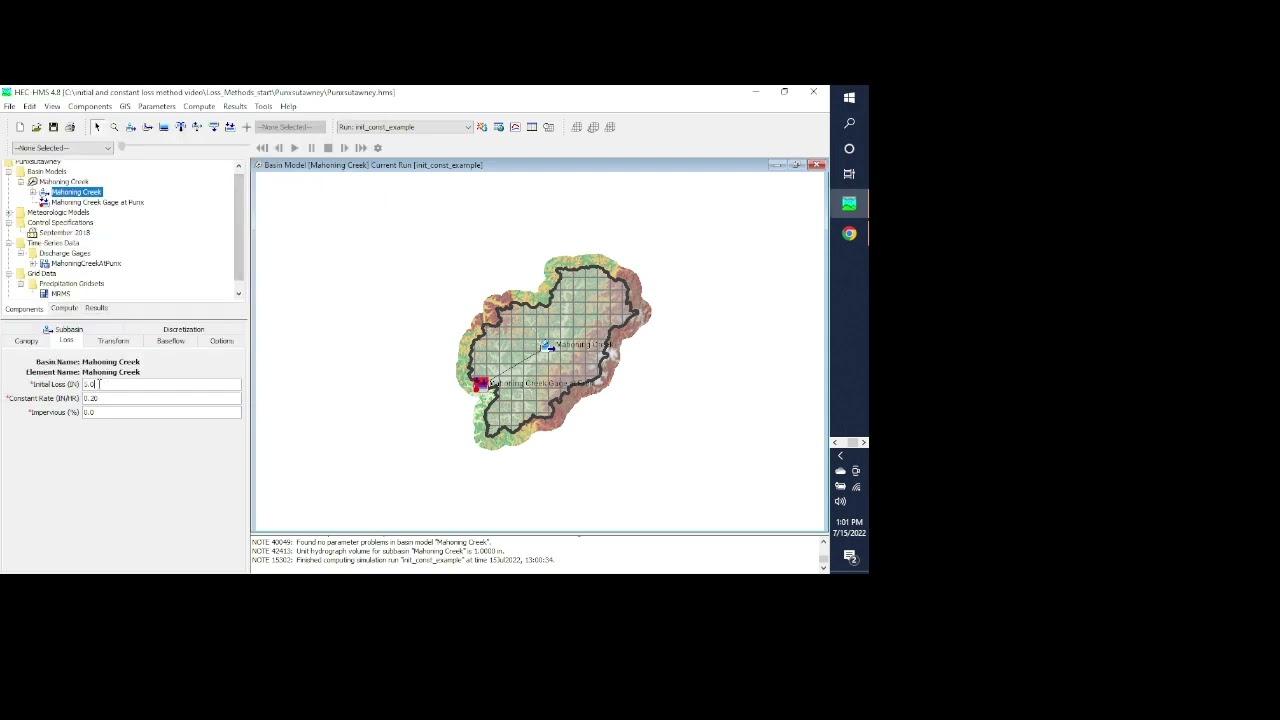 Using Initial and Constant Loss Method in HEC-HMS