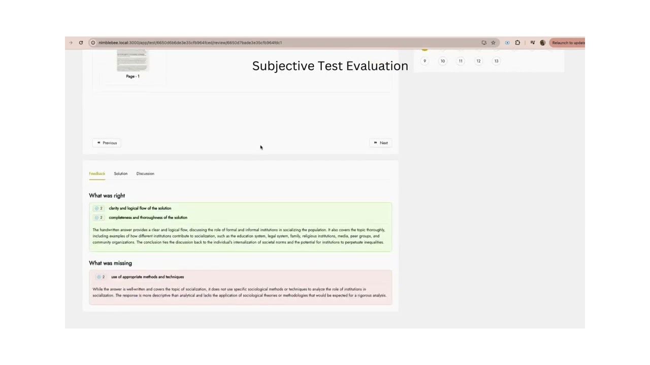 Subjective Test Evaluation Report with metric powered by Testmint.ai