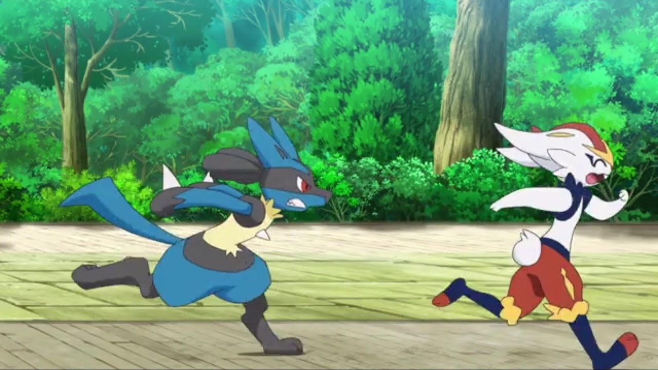 Pok&eacute;mon Journeys Lucario Chased Cinderace