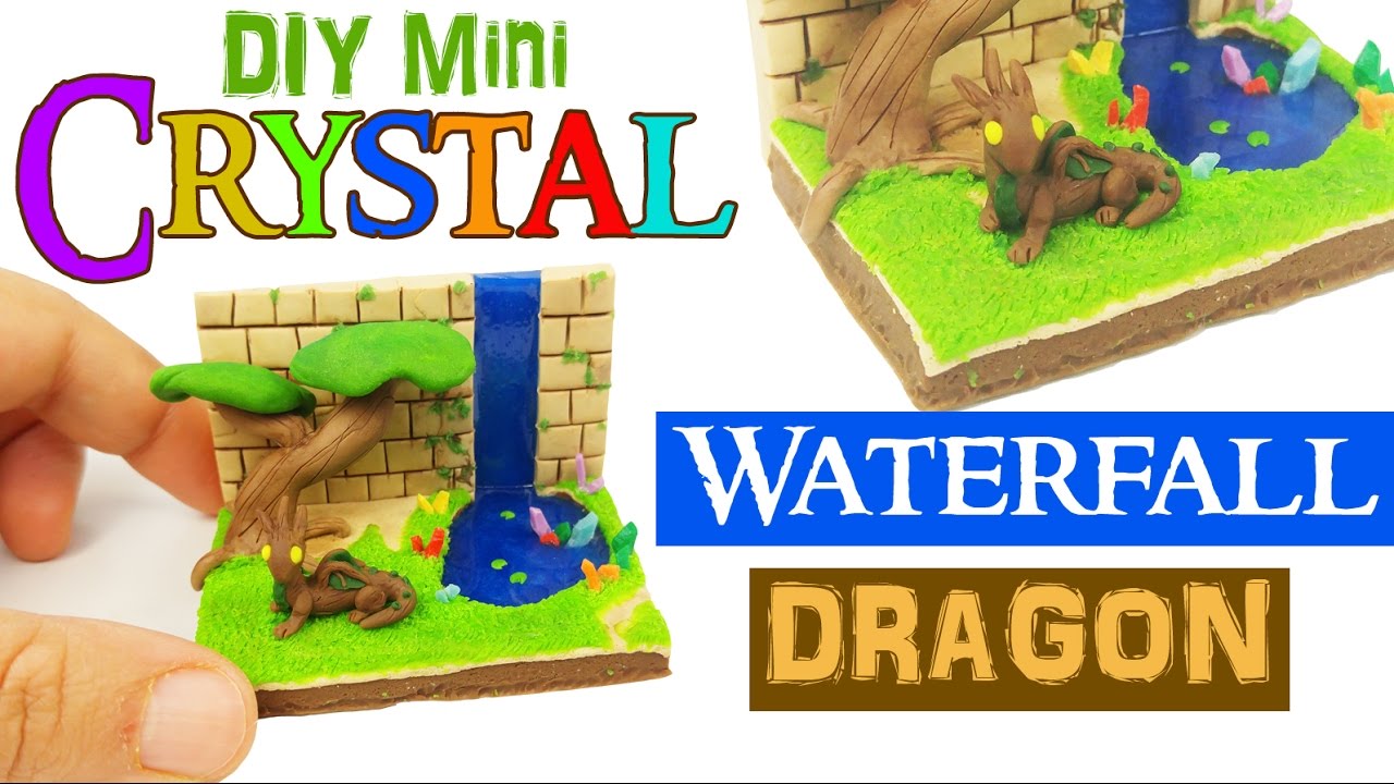 DIY MINIATURE DRAGON CRYSTAL WATERFALL ENVIRONMENT  Polymer Clay & Resin Tutorial DIY Dollhouse