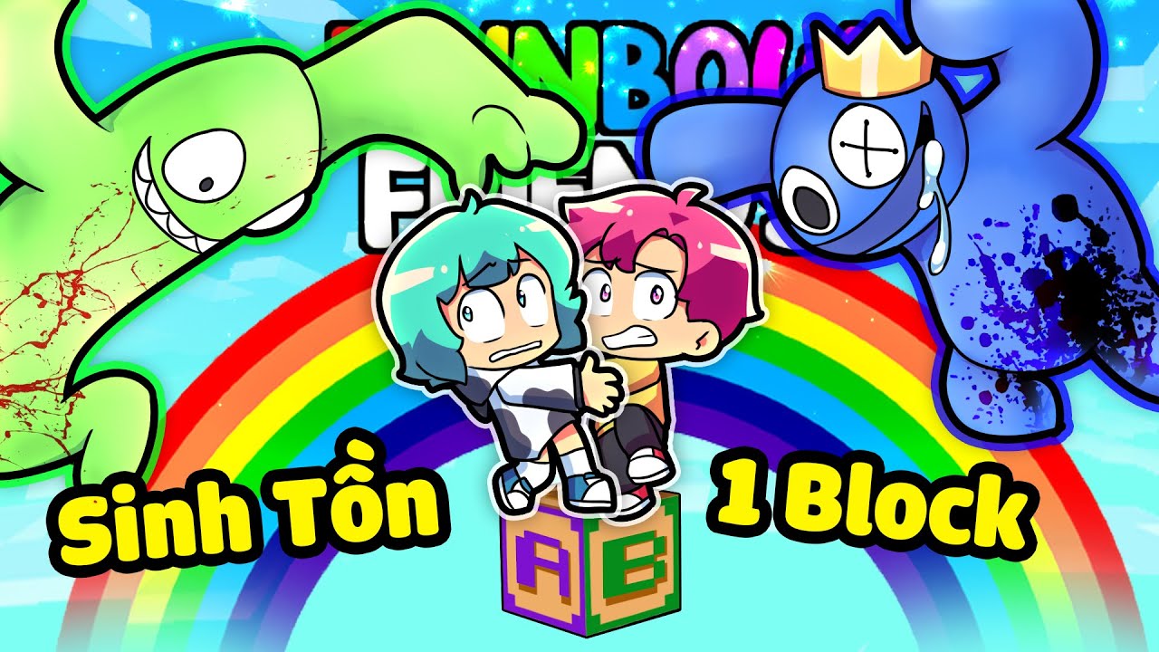 YUMMIE VÀ HIHA THỬ THÁCH SINH TỒN TRÊN 1 BLOCK RAINBOW FRIENDS TRONG MINECRAFT😱🌈😍