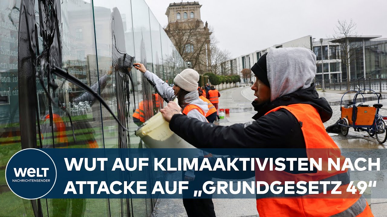 SCHARFE KRITIK AN KLIMAAKTIVISTEN: Letzte Generation beschmiert Grundgesetz-Kunstwerk in Berlin