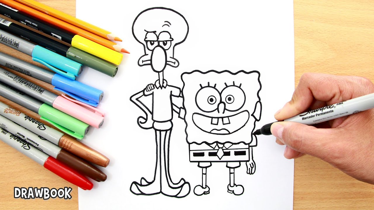 Drawing of SPONGEBOB and SQUIDWARD using markers (step by step)