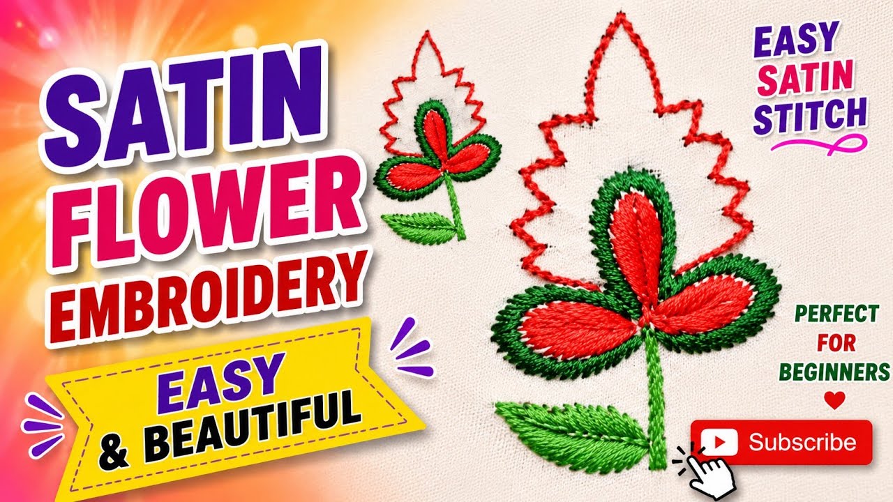 satin flower embroidery|| hand embroidery satin flower stitches satin tanka embroidery