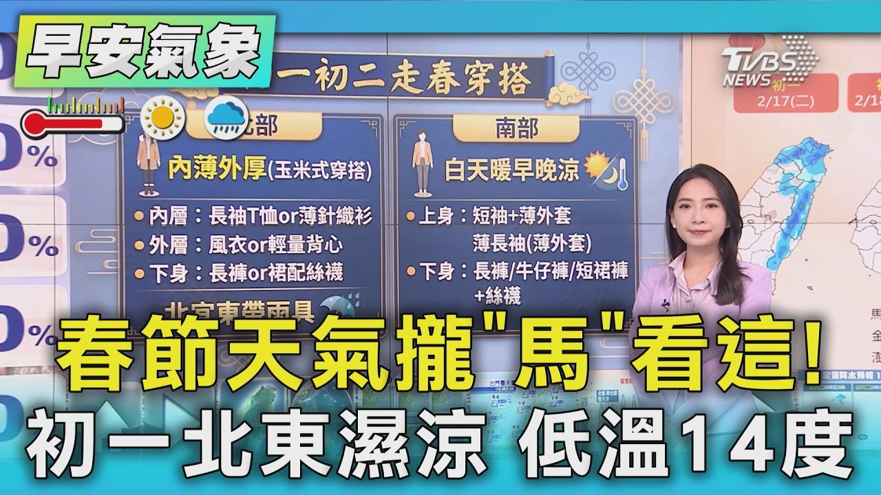 天氣/ 春節天氣攏「馬」看這! 初一北東濕涼 低溫14度｜氣象主播 張蕙纖｜早安氣象｜TVBS新聞 20260217 @TVBSNEWS02