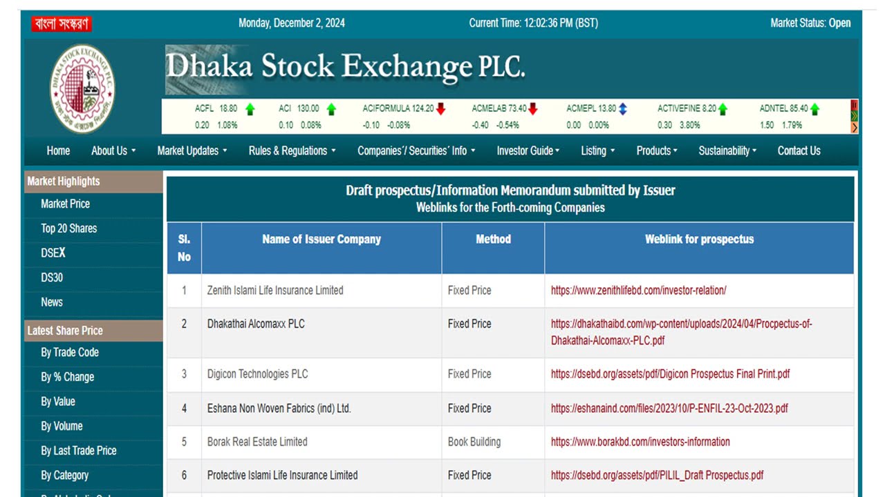 IPO UPDATE DRAFT LIST DECEMBER 2024 I DHAKA STOCK EXCHANGE I UPCOMING IPO 2024-2025 I NEW IPO NEWS
