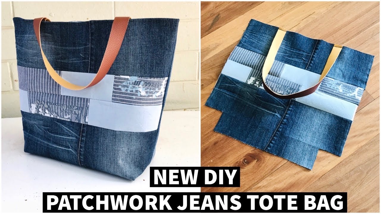 DIY BAG/TOTE BAG/PATCHWORK JEANS TOTE BAG/DIY JEANS BAG IDEAS/RECYCLE #STAYHOME #WITHME เย็บกระเป๋า