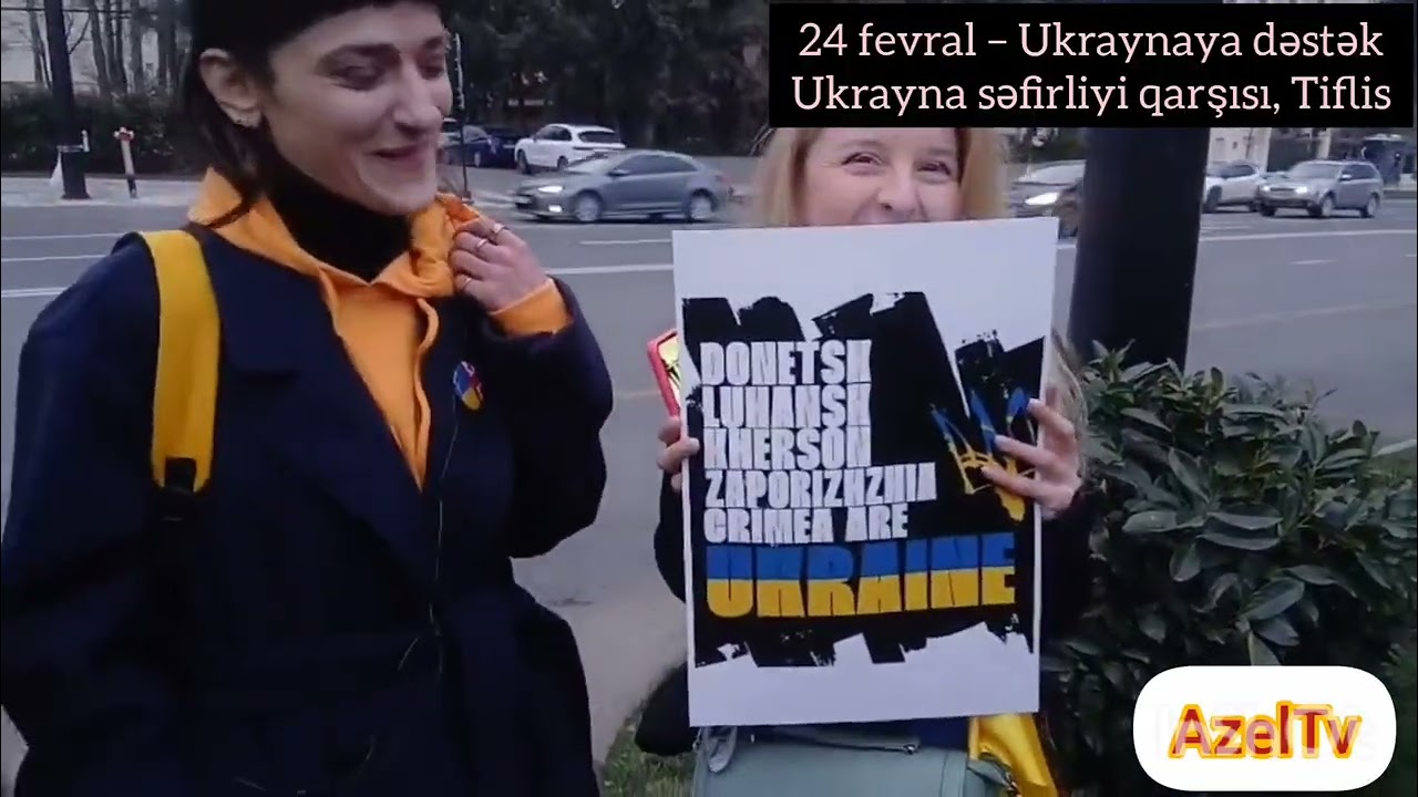 Rusiyanın Ukraynaya hərbi təcavüzünün 4-cü ili – Tiflisdə Ukrayna səfirliyi qarşısı