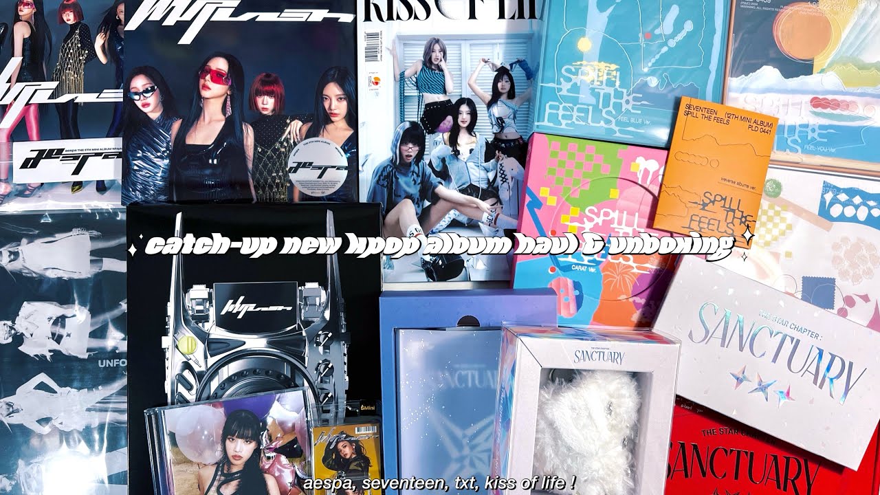 catch-up new kpop album haul + unboxing ✮ aespa, txt, seventeen & kiss of life !
