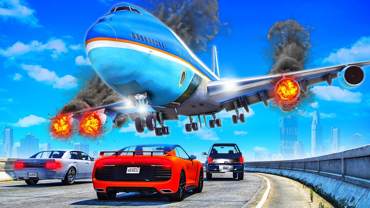 In GTA 5.. Air Force One EMERGENCY LANDING on Road!