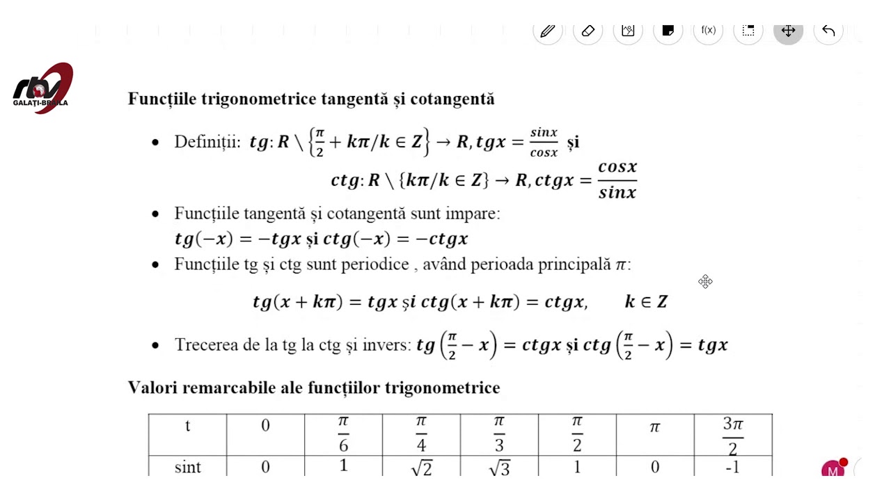 MATEMATICA -  CLASA A X A -  Elemente de Trigonometrie rec cls a IX a