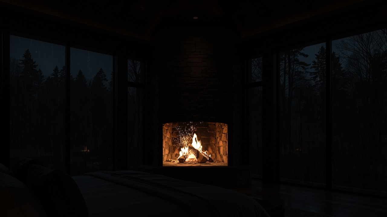 Cabin Night and Warm Fireplace | Peaceful Rainy Forest Cabin for Deep Sleep & Relaxation