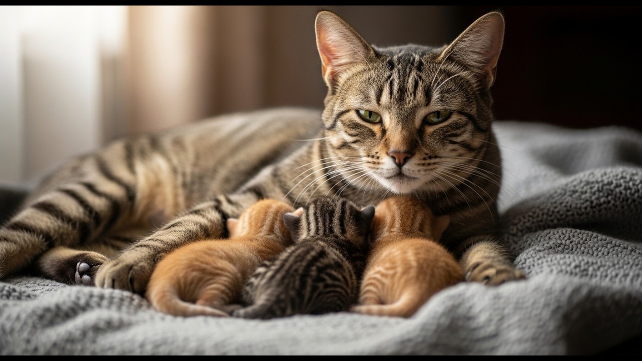 Mother Cat’s Pure Love: Caring for Her Newborn Kittens 🐱🍼 | Heart-Melting Moment! 💛🐾 Cat video