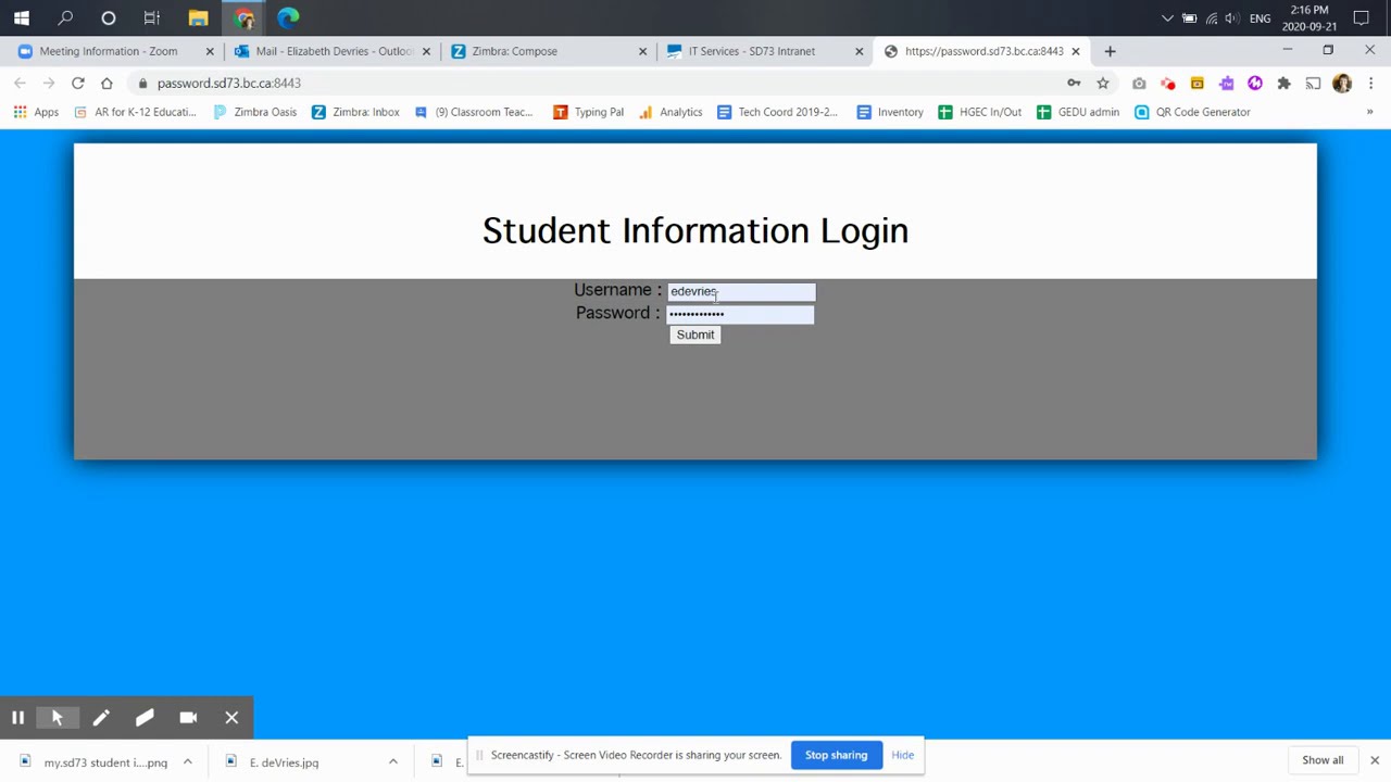 student info  gedu password change