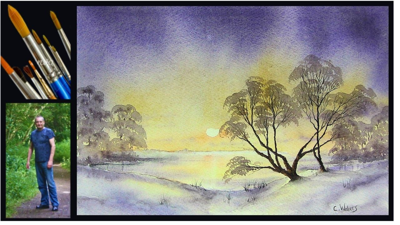 Have some fun paint a winter sunset in watercolor