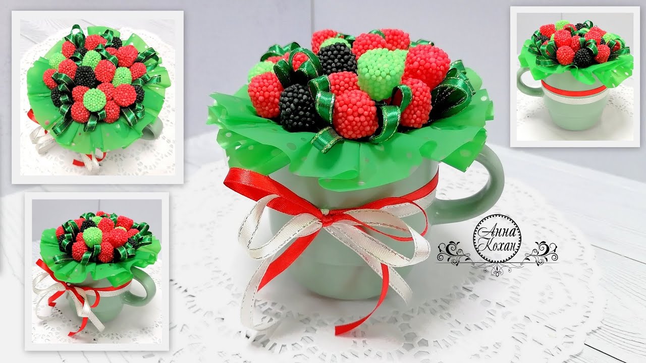 DIY🍬СЛАДКИЙ МИНИ ПРЕЗЕНТ ИЗ МАРМЕЛАДОК В ЧАШКЕ🍬ПОДАРОК НА 8 МАРТА🍬БУКЕТ ИЗ МАРМЕЛАДА🍬